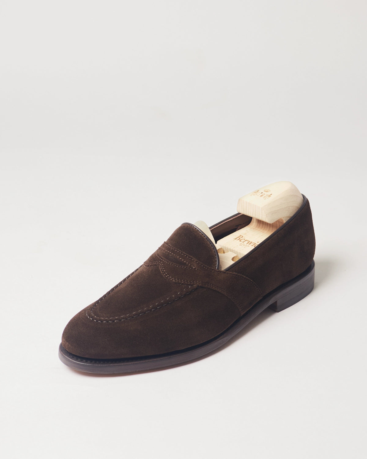 Berwick Dress Full Strap Loafer 5794 Repello Suede Gum Oil 173 single shoe front angle view