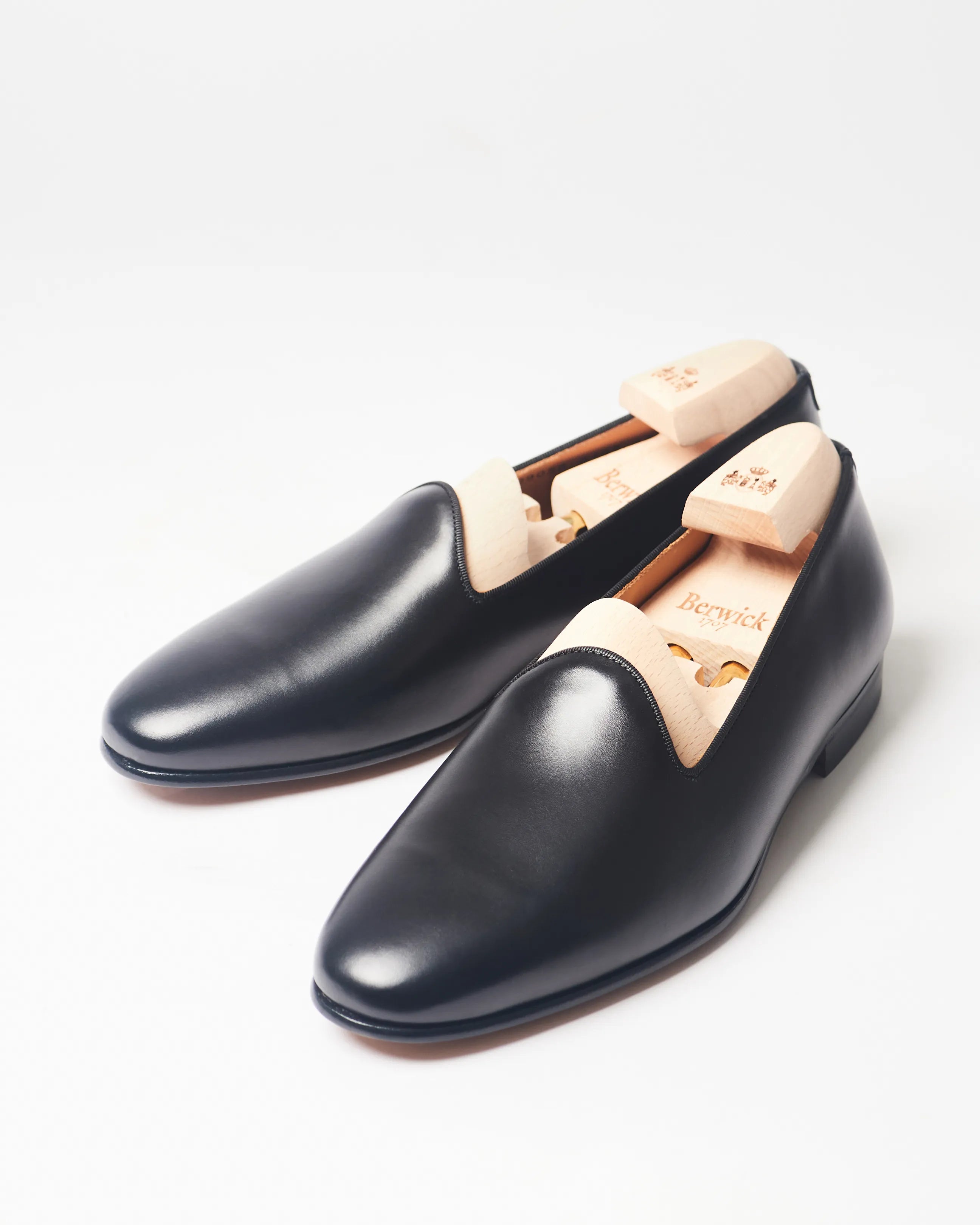 Berwick Slip On 5198 Box Calf loafers in Black front angle view