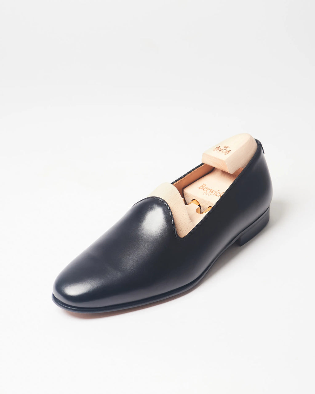 Berwick Slip On 5198 Box Calf loafers in Black angled detail view