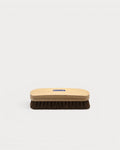 Saphir BDC Horsehair Brush with brown bristles and light wooden handle side view